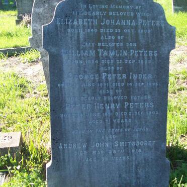 PETERS Peter Henry 1831-1902 &amp; Elizabeth J. 1840-1899 :: PETERS William Tamlin 1884-1898