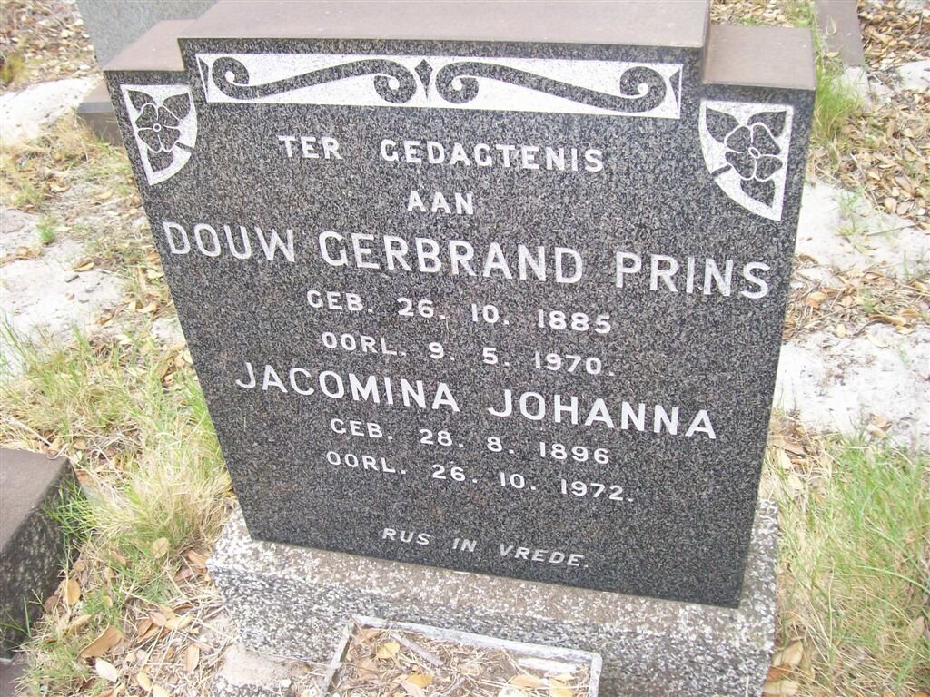 PRINS Douw Gerbrand 1885-1970 &amp; Jacomina Johanna 1896-1972