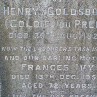 PREEZ Henry Goldsbury, du -1924 &amp; Francis Ivy -1958