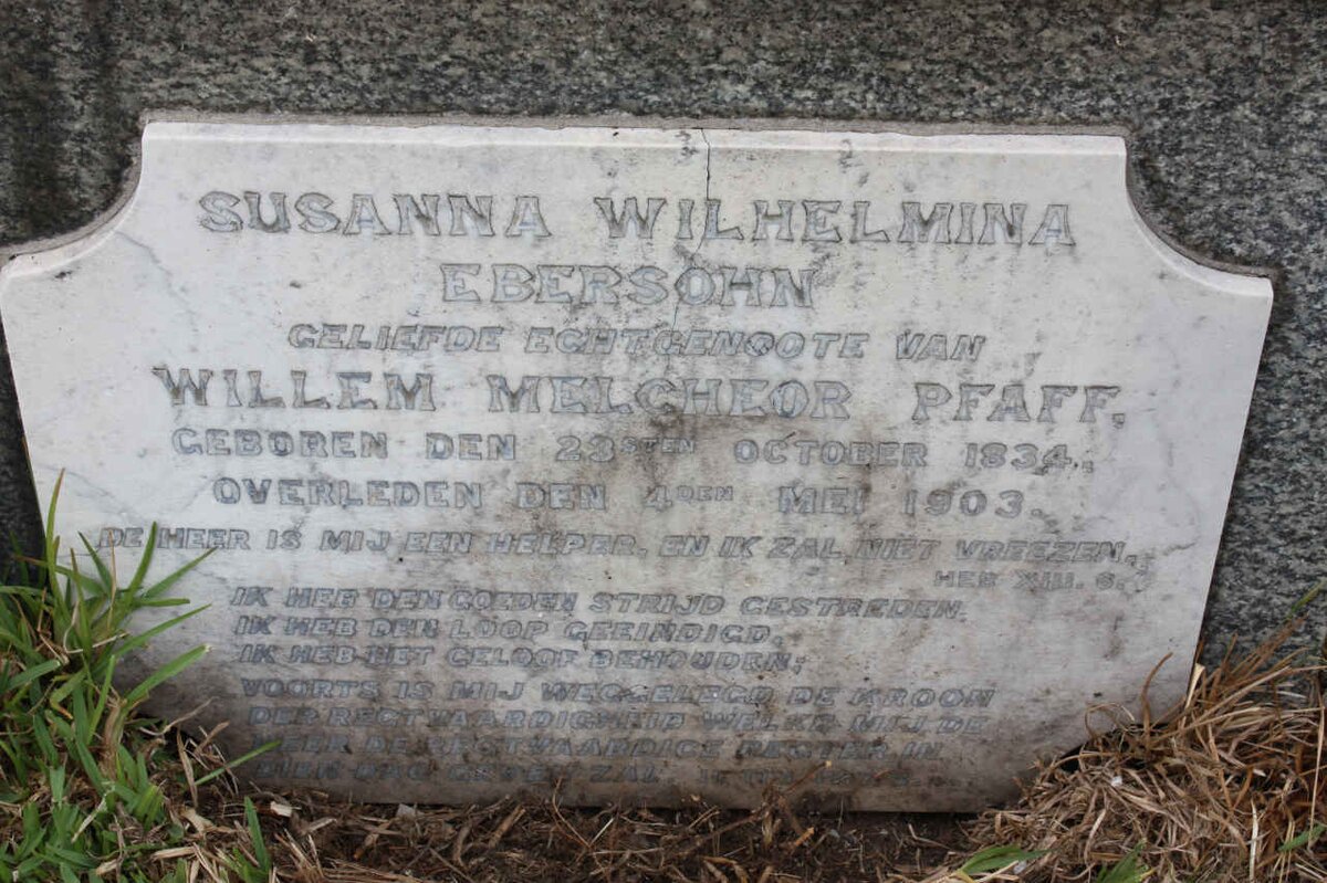 PFAFF Susanna Wilhelmina nee EBERSOHN 1834-1903