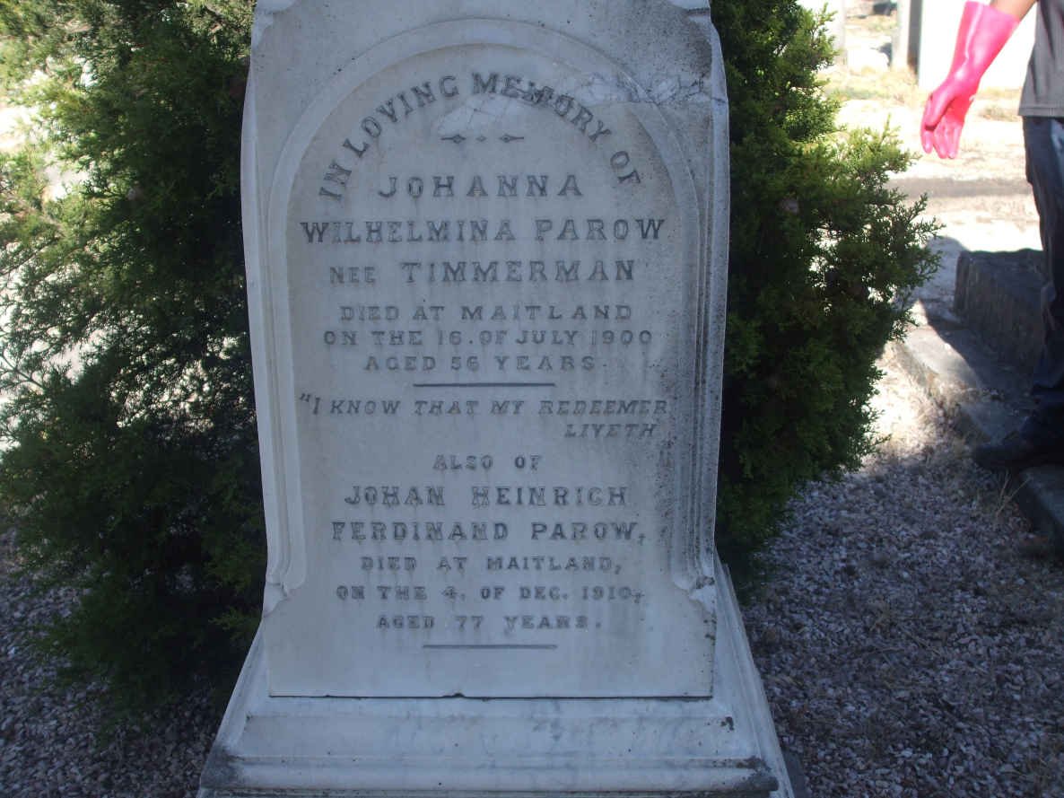 PAROW Johan Heinrich Ferdinand -1910 &amp; Johanna Wilhelmina TIMMERMAN -1900