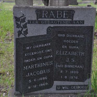 RABE Marthinus Jacobus 1886-1969 &amp; Elizabeth J.S. BINNEMAN 1898-1976