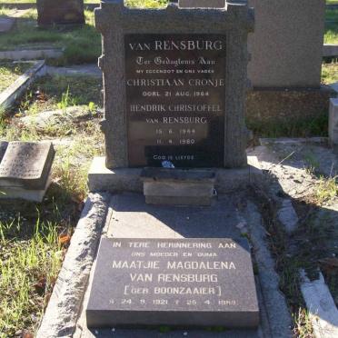 RENSBURG Christiaan Cronje, van -1964 &  Maatjie Magdalena BOONZAAIER 1921-1989 