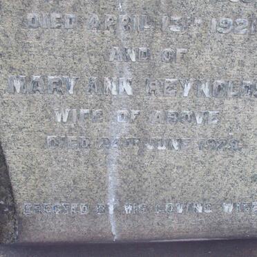 REYNOLDS Joseph F.G.F. 19??-1921 &amp; Mary Ann 1929