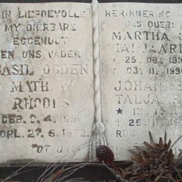 RHODES Basil Ogden Mathew 1891-1972 :: TALJAARD Johannes ?-1936 &amp; Martha C. 1916-1996