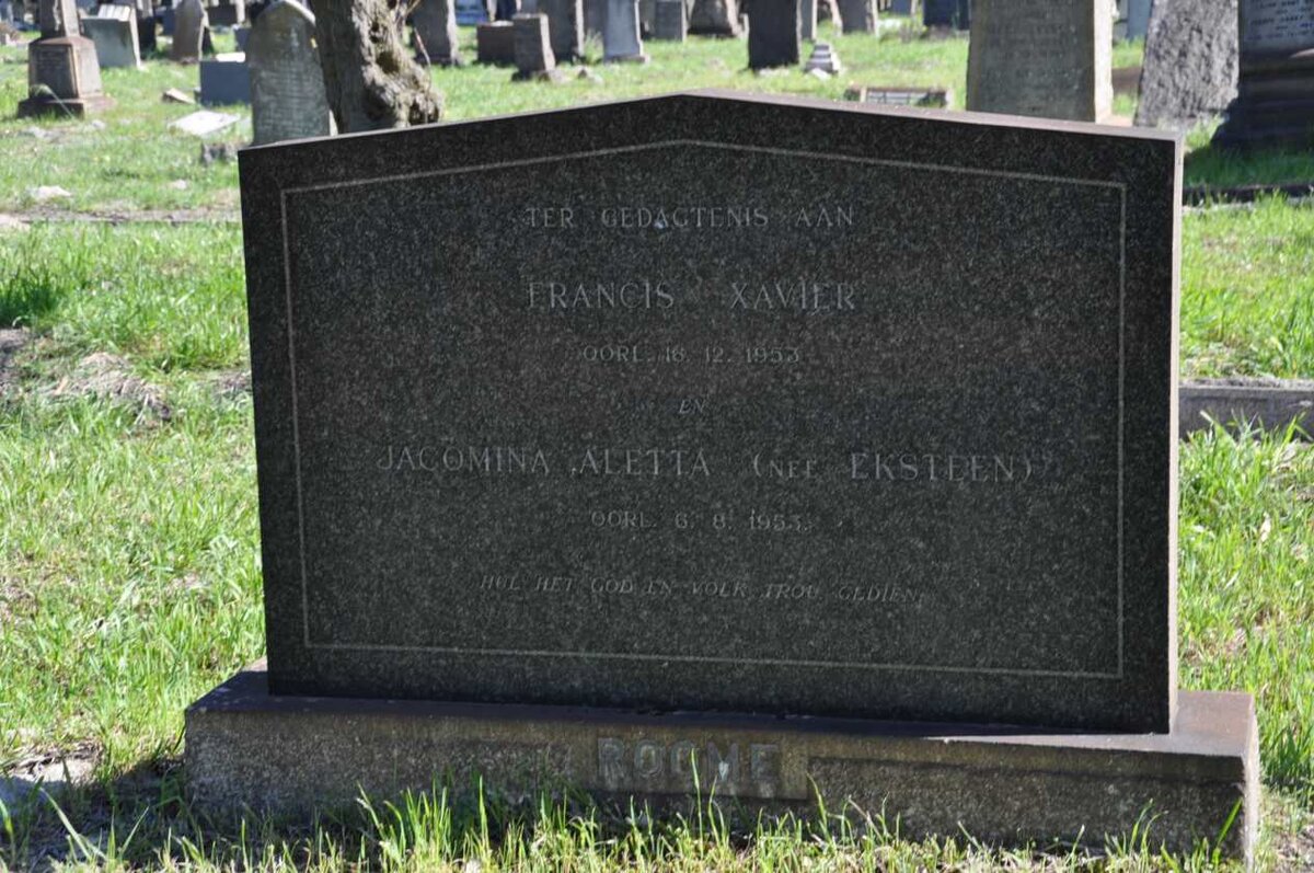 ROOME Francis Xavier -1953 &amp; Jacomina Aletta EKSTEEN -1953