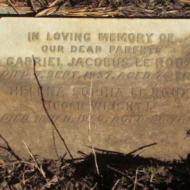 ROUX Gabriel Jacobus, le  -1937 &amp; Helena Sophia WRIGHT  -1959
