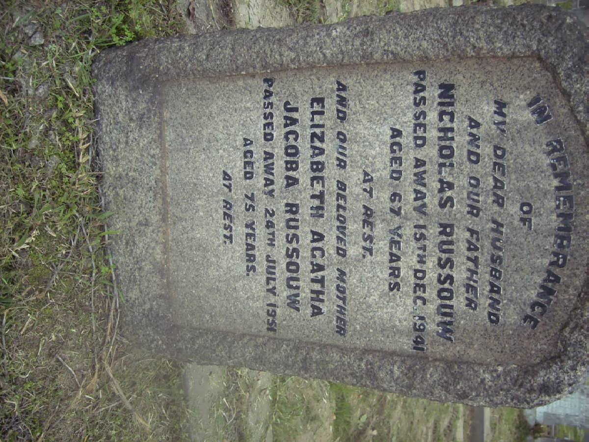 RUSSOUW Nicholas -1941 &amp; Elizabeth Agatha Jacoba -1951