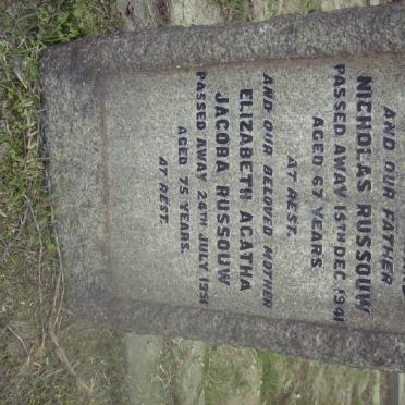 RUSSOUW Nicholas -1941 &amp; Elizabeth Agatha Jacoba -1951