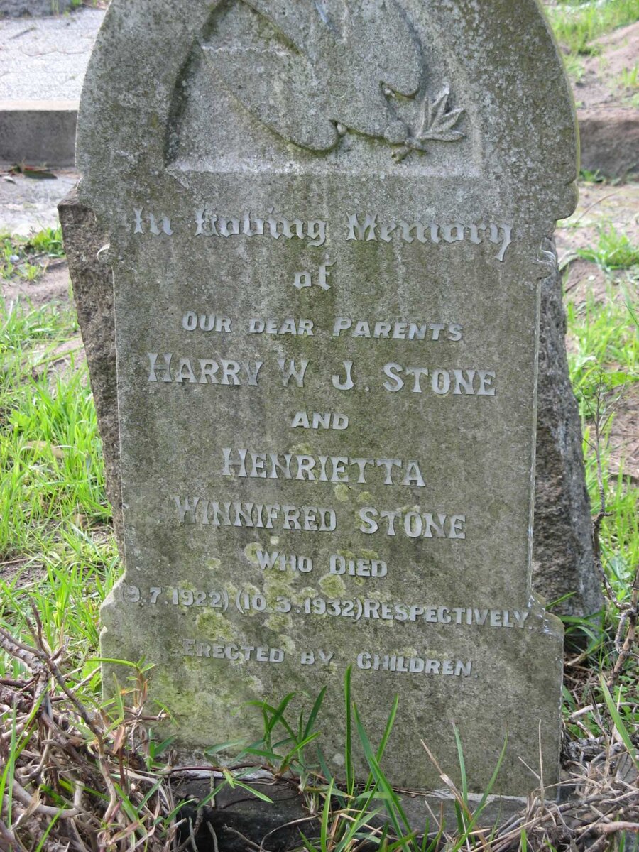 STONE Harry W.J. -1922 &amp; Henrietta Winnifred -1932