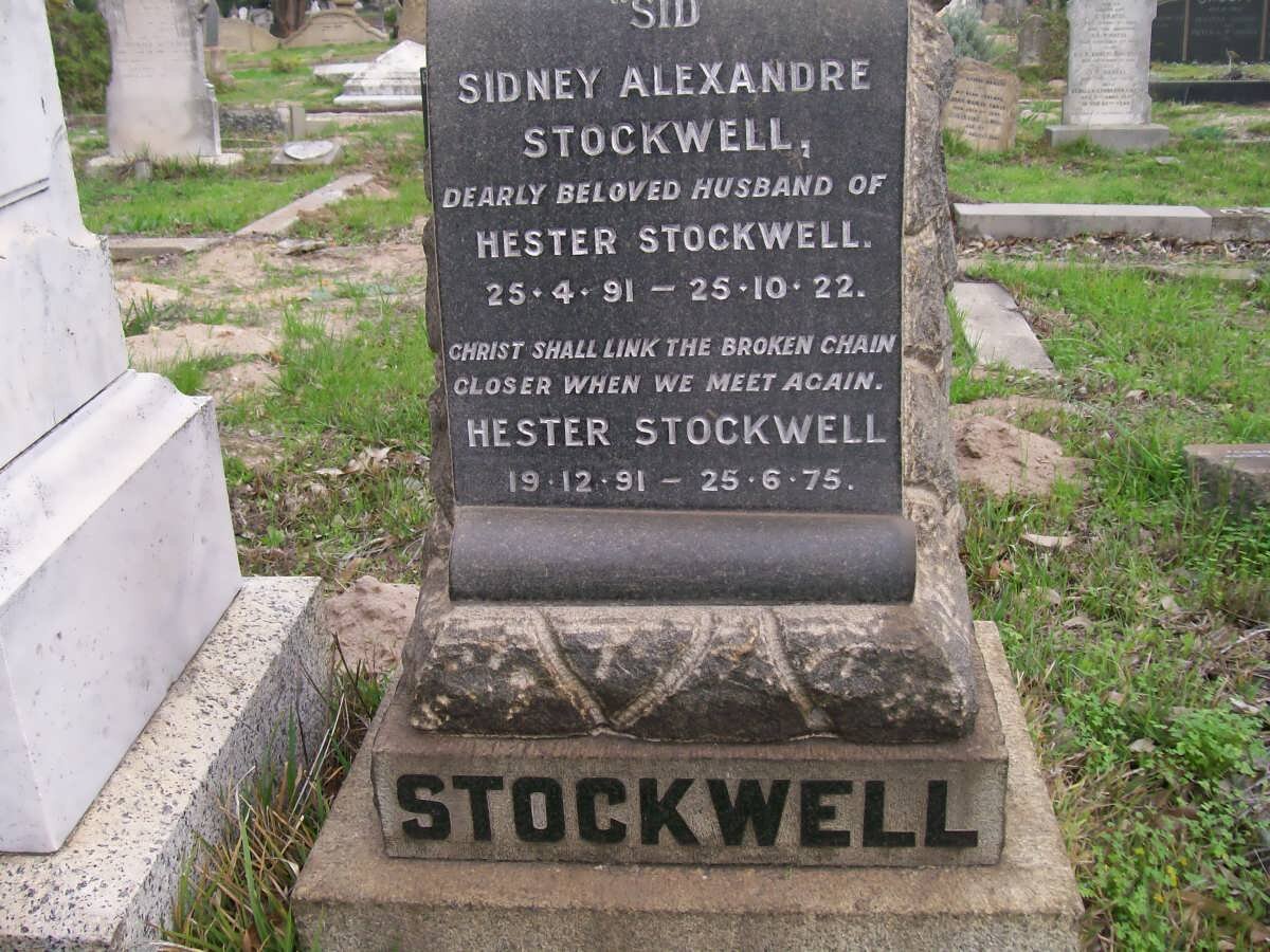 STOCKWELL Sidney Alexandre 1891-1922 &amp; Hester 1891-1975