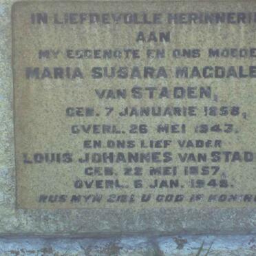 STADEN Louis Johannes, van 1857-1948 &amp; Maria Susara 1858-1943