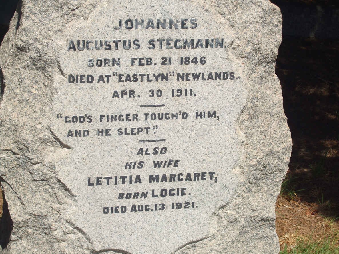 STEGMANN Johannes Augustus 1846-1911 &amp; Letitia Margaret LOGIE -1921