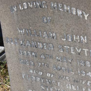 STEYTLER William John Alexander 1881-1944 &amp; Florence Helena STEPHENSON -1946