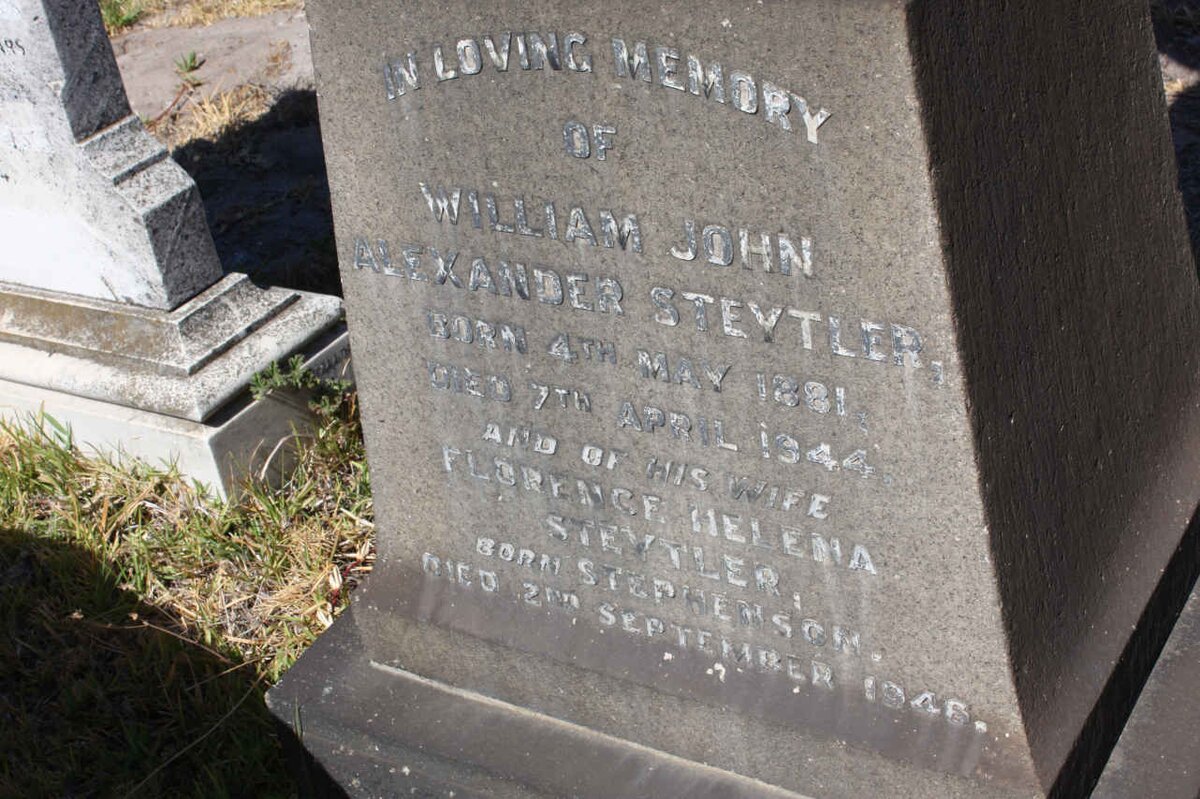 STEYTLER William John Alexander 1881-1944 &amp; Florence Helena STEPHENSON -1946