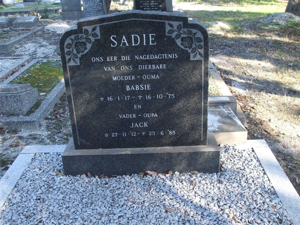 SADIE Jack 1912-1985 &amp; Babsie 1917-1975