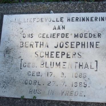 SCHEEPERS Bertha Josephine nee BLUMENTHAL 1886-1969