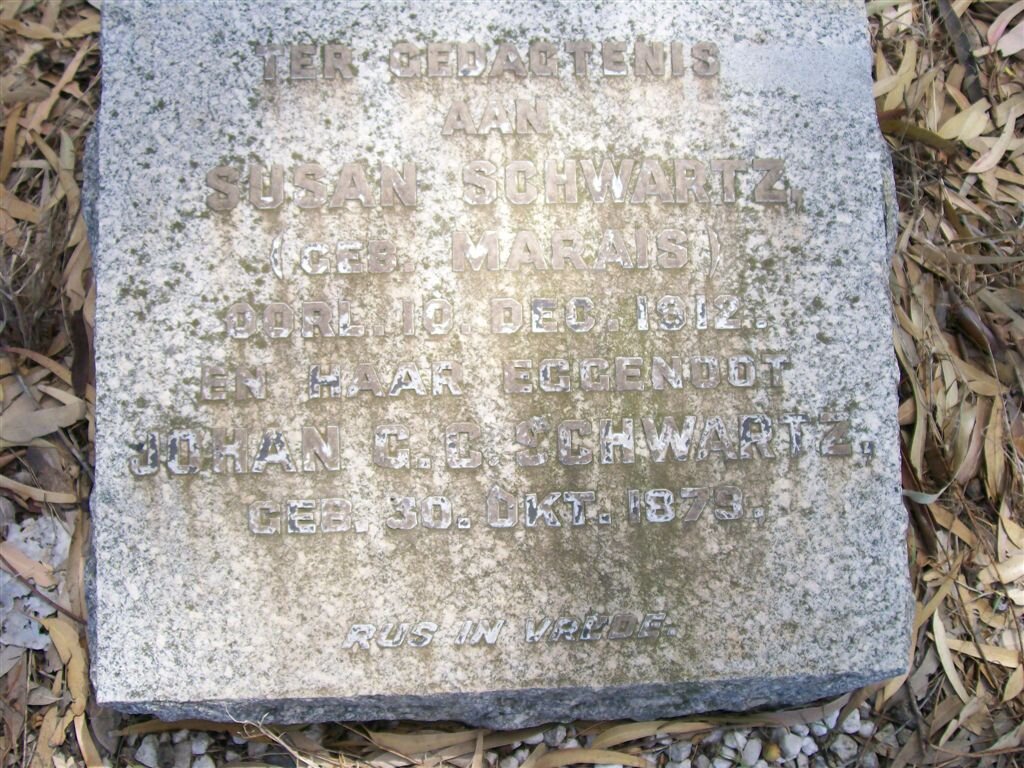 SCHWARTZ Johan G.C. 1879- &amp; Susan MARAIS -1912