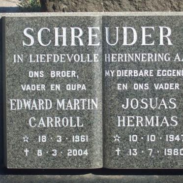 SCHREUDER Edward Martin Carroll 1961-2004 :: SCHREUDER Josuas Hermias 1947-1980
