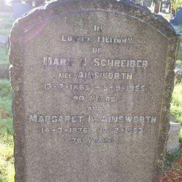 SCHREIBER Mary H. nee AINSWORTH 1865-1955 :: AINSWORTH Margaret K. 1876-1953