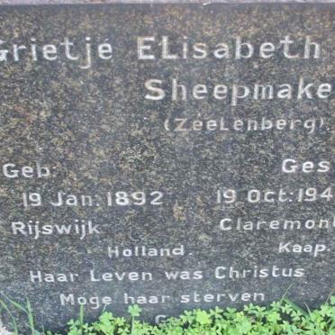 SHEEPMAKER Grietje Elisabeth nee ZEELENBERG 1892-1944