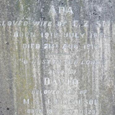 SMYTH Frederick Zachariah 1858-1934 &amp; Ada 1856-1917 :: NICHOLSON David 1928-1930