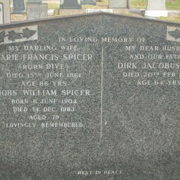 SPICER John William 1904-1983 &amp; Marie Francis RIVE -1961 :: RIVE Dirk Jacobus -1960