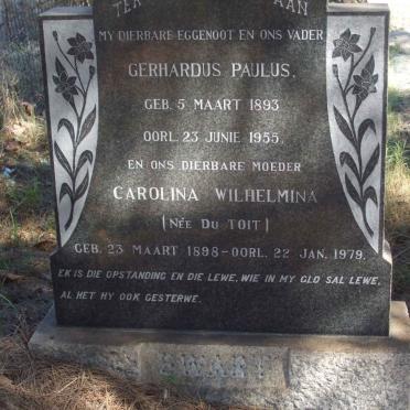 SWART Gerhardus Paulus 1893-1955 &amp; Carolina Wilhelmina DU TOIT 1898-1979
