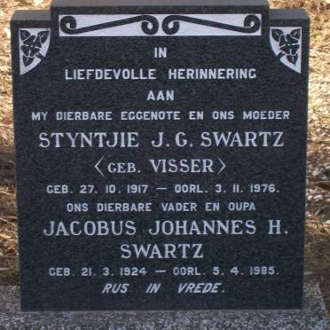 SWARTZ Jacobus Johannes H. 1924-1985 &amp; Styntjie J.G. VISSER 1917-1976