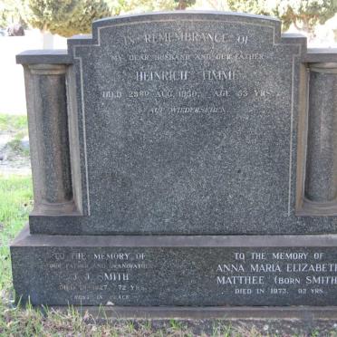 TIMME Heinrich -1950 :: SMITH J.J. -1927 :: MATTHEE Anna Maria Elizabeth nee SMITH -1973