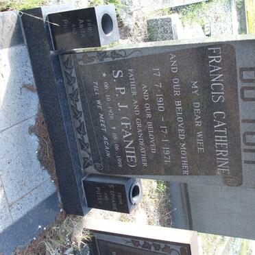 TOIT S.P.J., du 1926-1998, DU TOIT Francis Catherine 1910-1971