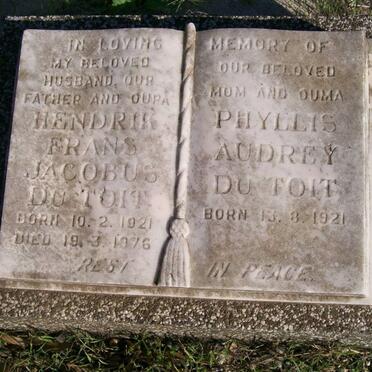 TOIT Hendrik Frans Jacobus, du 1921-1976 &amp; Phyllis Audrey 1921-