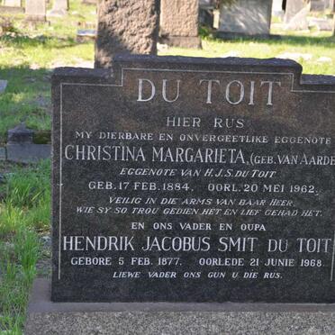 TOIT Hendrik Jacobus Smit, du 1877-1968 &amp; Christina Margarieta VAN AARDE 1884-1962
