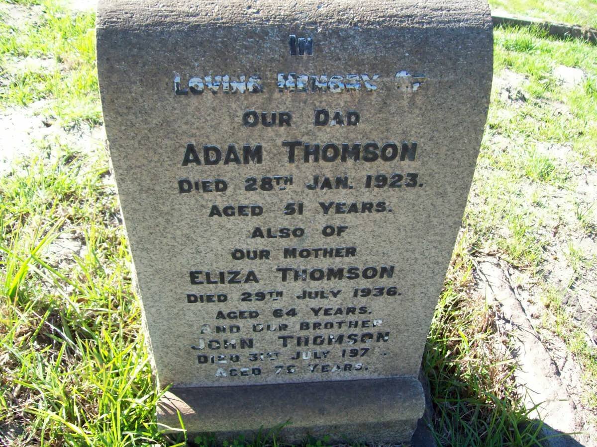 THOMSON Adam -1923 &amp; Eliza -1936 :: THOMSON John -197?