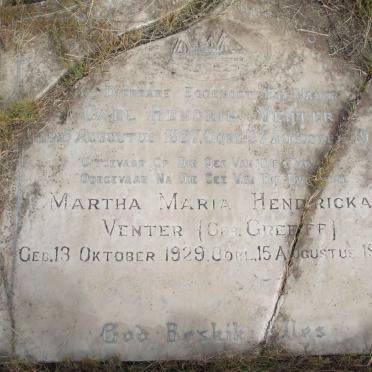 VENTER Carl Hendrik 1927-1955 &amp; Martha Maria Hendricka GREEFF 1929-1964