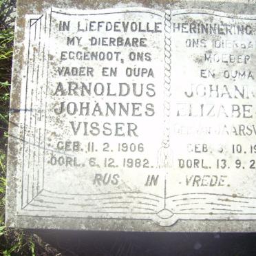 VISSER Arnoldus Johannes 1906-1982 &amp; Johanna Elizabeth VAN JAARSVELD 1916-2000