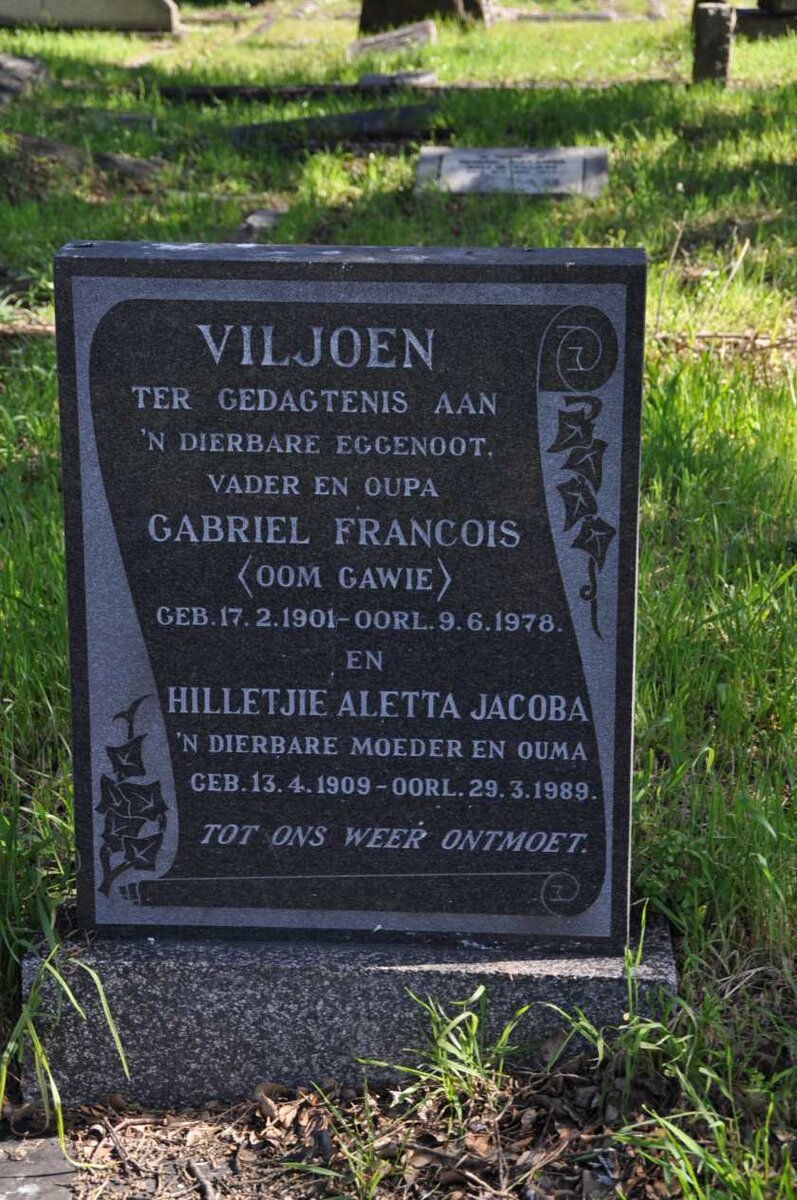 VILJOEN Gabriel Francois 1901-1978 &amp; Hilletjie Aletta Jacoba 1909-1989
