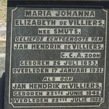 VILLIERS Jan Hendrik, de 1848-1922 &amp; Maria Johanna Elizabeth SMUTS 1853-1921