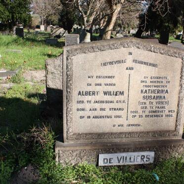 VILLIERS Albert Willem, de -1951 &amp; Katherina Susanna DE VRIES -1986
