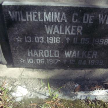 WALKER Harold 1917-1999 &amp; Wilhlemina C. de Wet 1916-1998