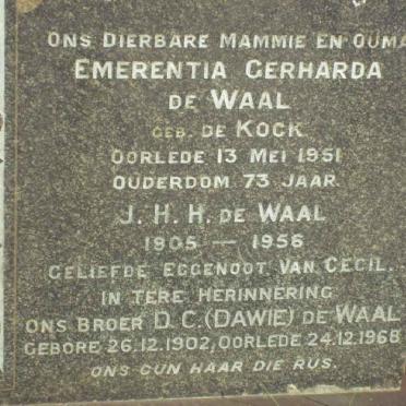 WAAL J.H.H., de 1905-1956 &amp; Emerentia Gerharda DE KOCK -1951 :: DE WAAL D.C. 1902-1968