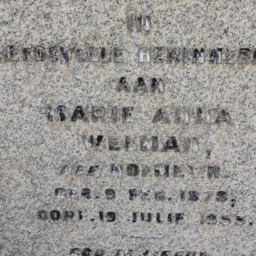 WELMAN Marie Anna nee HOFMEYR 1873-1955