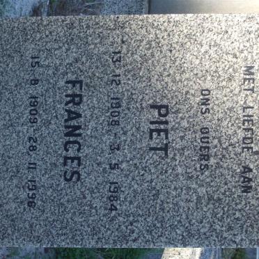 WET Piet, de 1908-1984 &amp; Frances 1909-1996