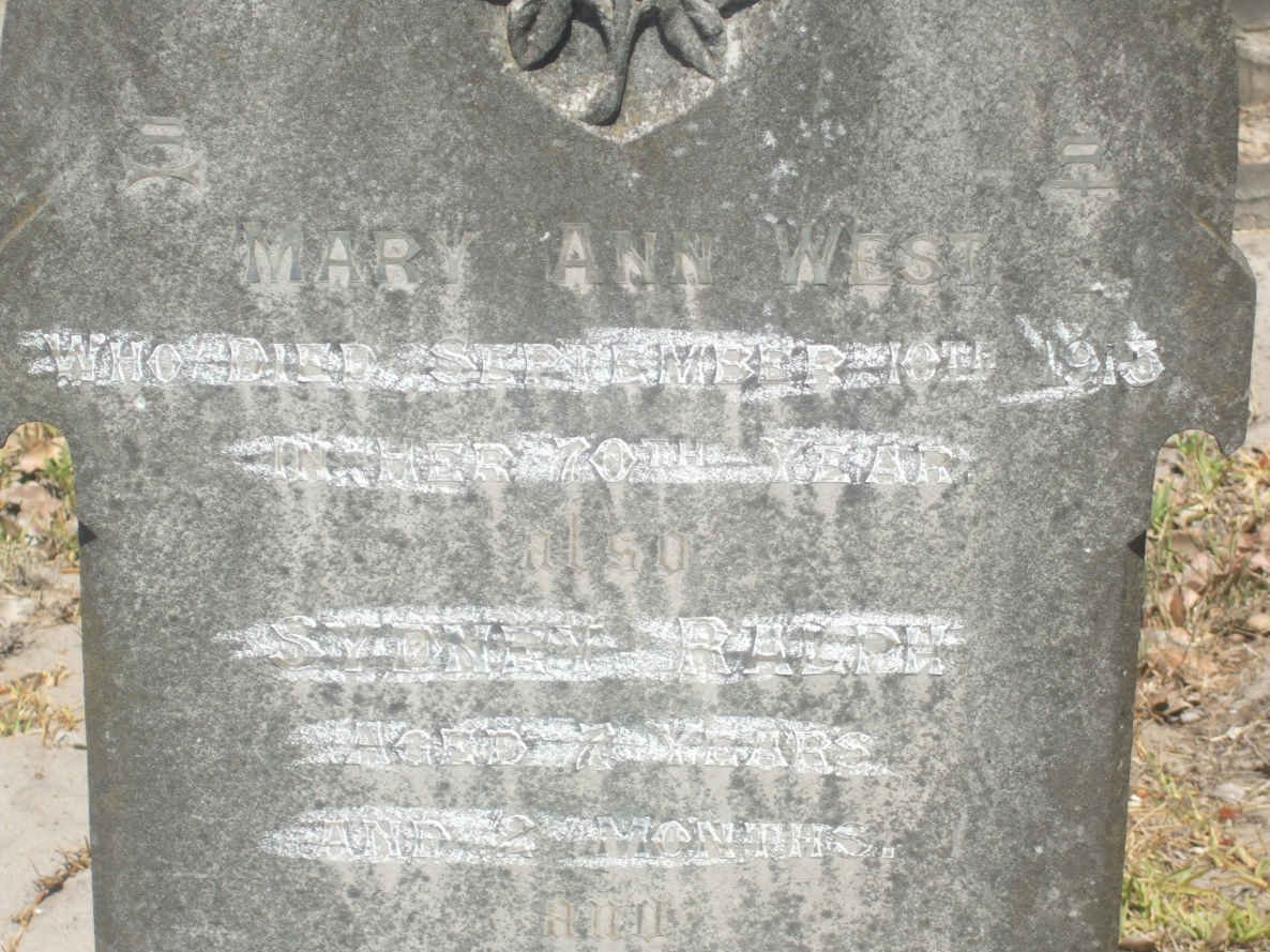 WEST Mary Ann -1913 :: WEST Sydney Ralph -1894
