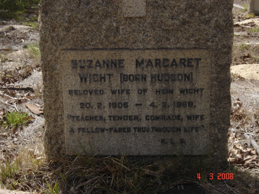 WICHT Suzanne Margaret nee HUDSON 1906-1968