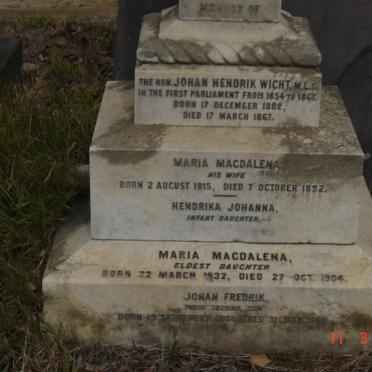 WICHT Johan Hendrik 1802-1867 &amp; Maria Magdalena 1815-1892