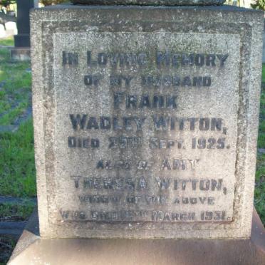 WITTON Frank Wadley -1926 &amp; Amy Theresa -1931