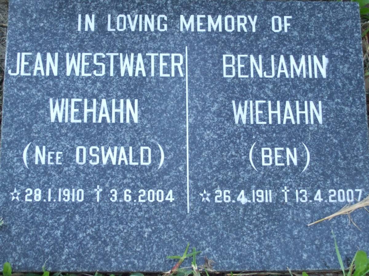 WIEHAHN Benjamin 1911-2007 &amp; Jean Westwater OSWALD 1910-2004