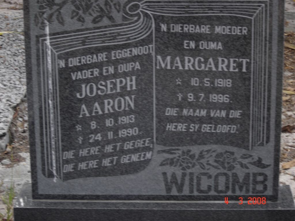 WICOMB Joseph Aaron 1913-1990 &amp; Margaret 1918-1996