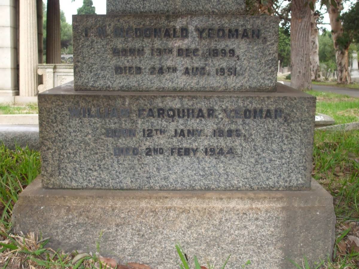 YEOMAN Ian McDonald 1899-1951 :: YEOMAN William Farquhar 1885-1944
